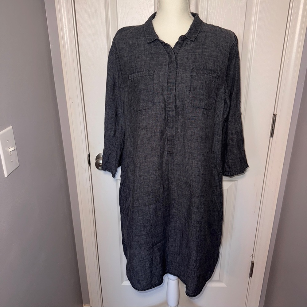 Eileen Fisher Gray Popover Linen Dress